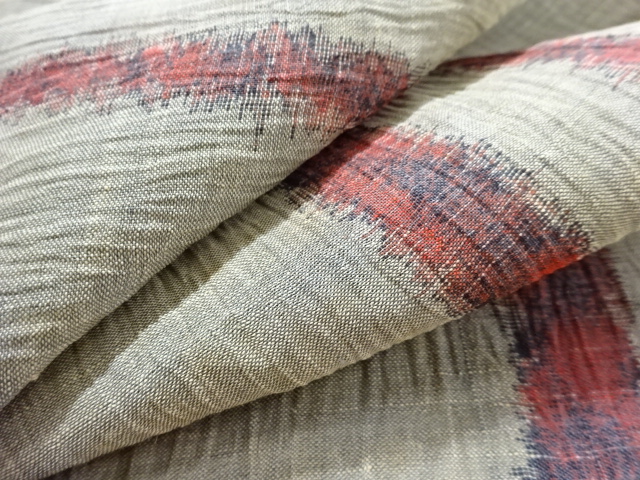  アンティーク　本場小千谷ちぢみ　立涌模様織り出し着物